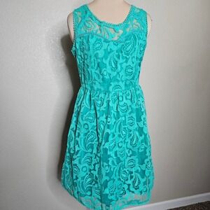 NWT Marineblu Lace Dress Sea Green Sleeveless Fit Flare Size Large